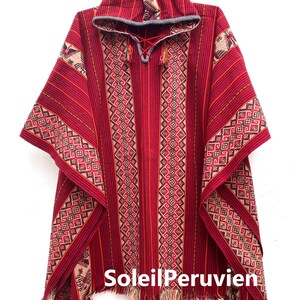 Mustard Hooded Poncho unisex, shaman Poncho, Peruvian traditional poncho, poncho bohemian, ethnic poncho wool blend Red