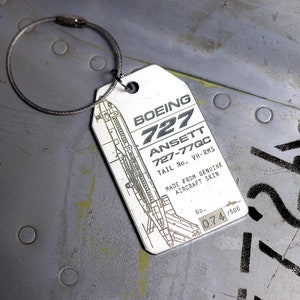 Aircraft Skin Keyring, Reclaimed aircraft skin tag, Ansett Boeing 727, Tail Number VH-RMS, Keychain tag, Collectable