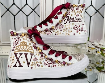 Custom Crystal High Top Sneakers: Personalized Quinceañera Sweet
