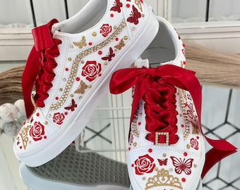Crystal Custom Design bedazzled Vans for Quinceañera/ Mis XV años/ Sweet 16 or any Birthday