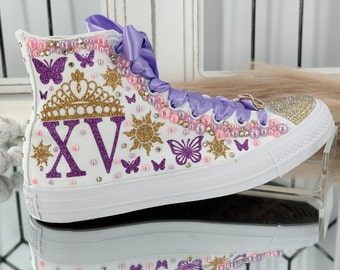 Quinceañera High Top Sneakers: Personalized Butterfly XV Shoes