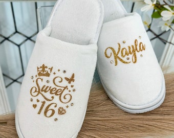 Quinceanera Slippers Personalized Slippers with a Princess Crown, Mis Quince Anos 15th Birthday Gift for Her, Quince Años Quinceañera Favors