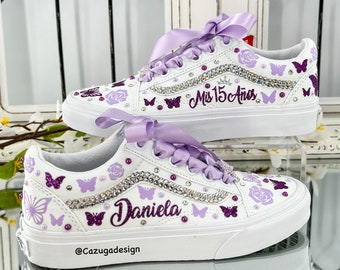 Crystal Custom Design bedazzled Vans for Quinceañera/ Mis XV años/ Sweet 16 or any Birthday