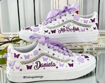 Crystal Custom Design bedazzled Vans for Quinceañera/ Mis XV años/ Sweet 16 or any Birthday