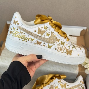Quinceañera Sneakers: Gold Butterfly Sweet 16 Birthday Shoes