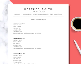 Resume references template for Word, Google Docs | Professional references list - DIGITAL DOWNLOAD