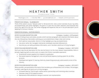 Resume template for Word, Google Docs | Professional resume template | ATS resume template - DIGITAL DOWNLOAD