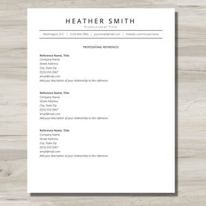 Minimalistische, professionelle Referenzen Vorlage - DIGITAL DOWNLOAD Vorlage für Word, Google Docs