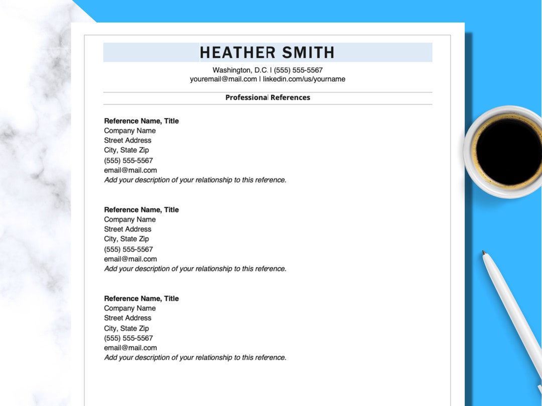 References Template for Word, Google Docs | Professional References