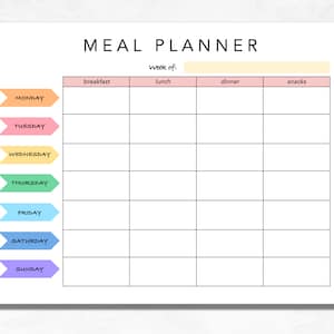 PRINTABLE Weekly meal planner *INSTANT DOWNLOAD*