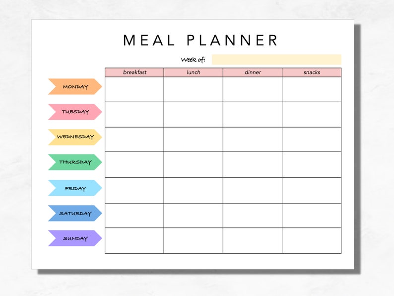 PRINTABLE Weekly Meal Planner INSTANT DOWNLOAD - Etsy