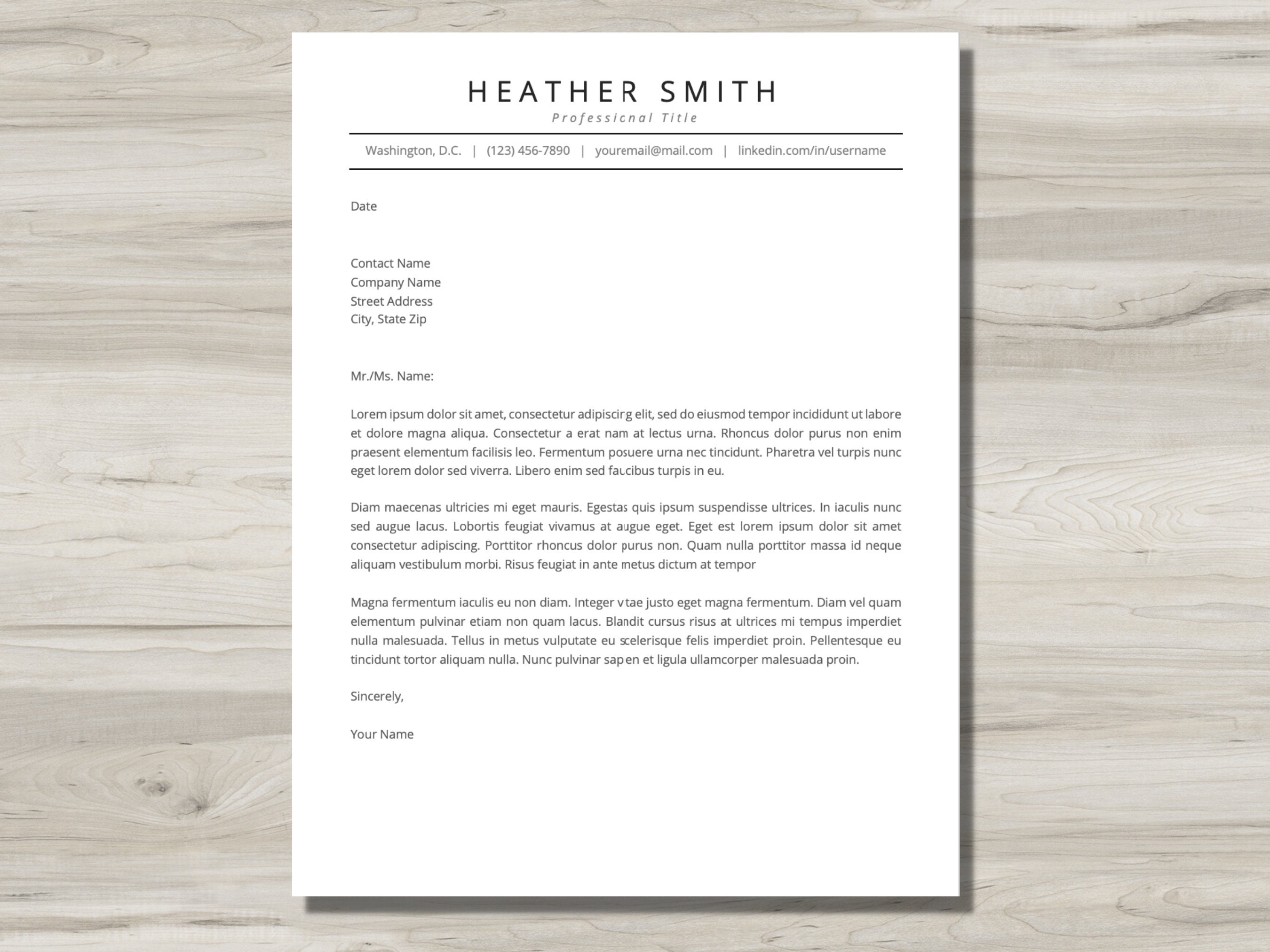 Minimalist, Professional Cover Letter Template DIGITAL DOWNLOAD