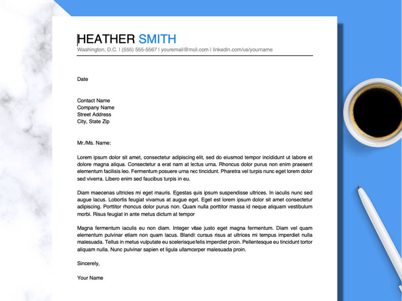 Modern Cover Letter Template Business Letter, Professional Letter for