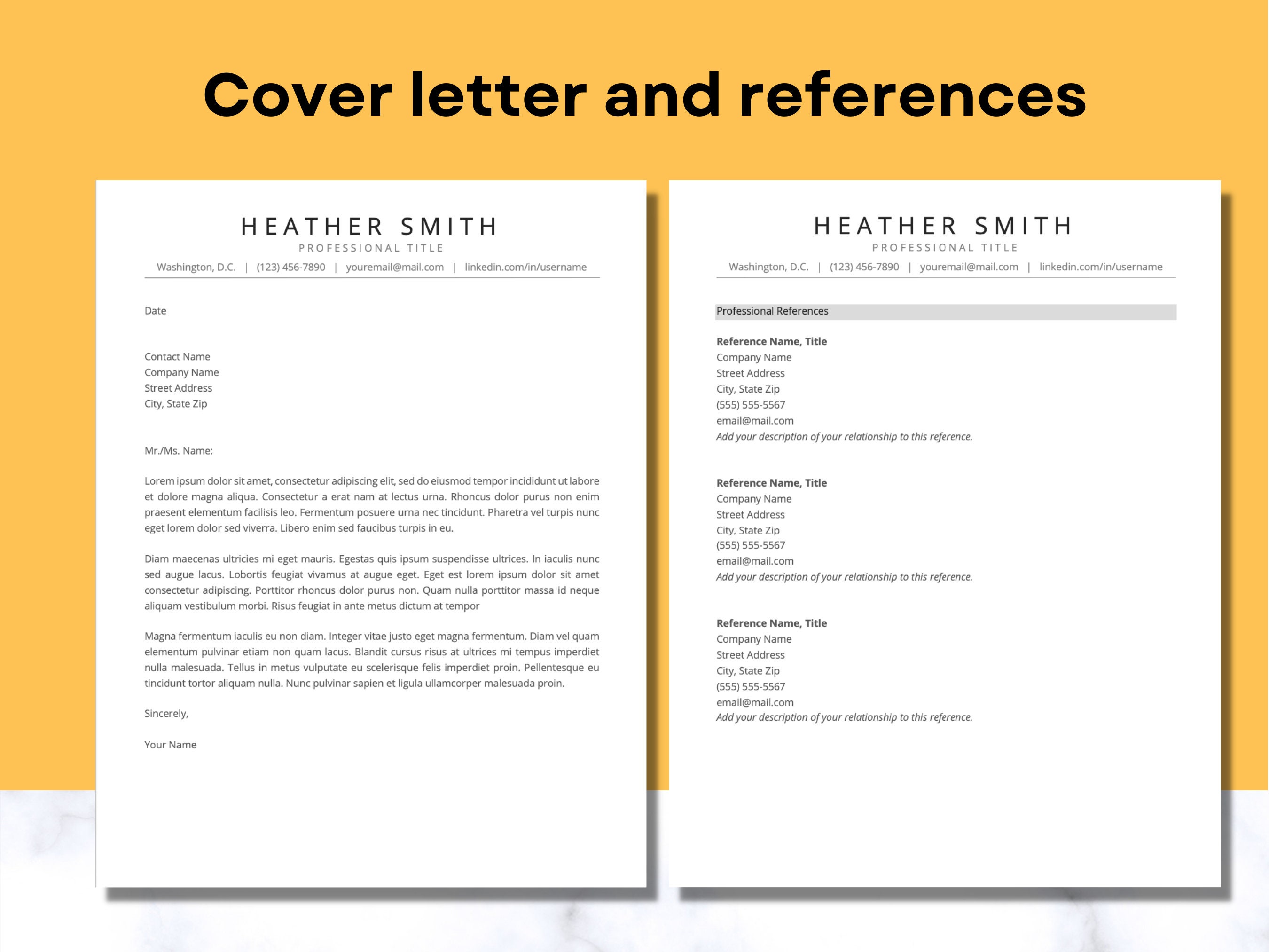 ATS Resume Template for Word, Google Docs With Cover Letter, References ...
