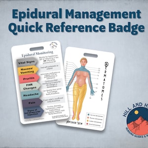 Epidural Monitoring Dermatomes Nursing Quick Reference Badge cards 2x3&quot;