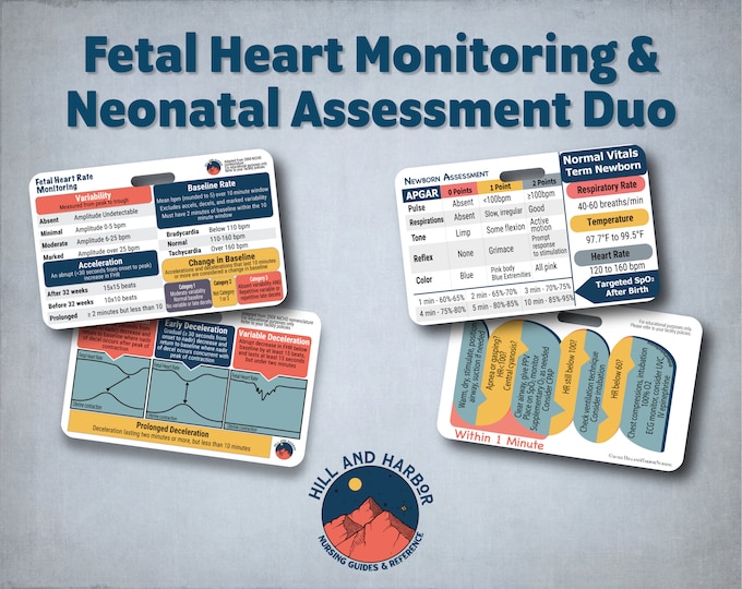 Labor and Delivery Best Seller Duo - Fetal Heart Monitoring & Newborn Assessment Badge Cards