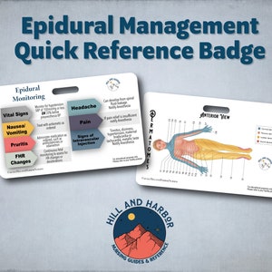 Epidural Monitoring Dermatomes Nursing Quick Reference Badge cards 2x3&quot;