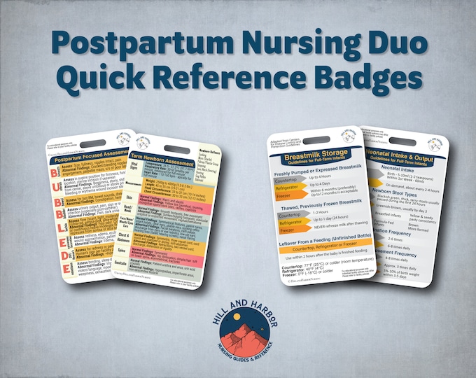 Mother Baby Nursing Duo - Postpartum & Newborn Assessment and Breastfeeding Quick Reference Badges