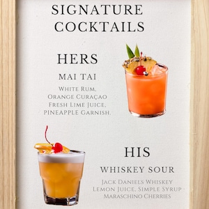 Placa de coquetéis personalizada, placa de coquetéis em aquarela, menu de bebidas