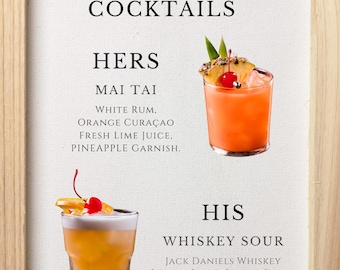 Niestandardowy znak koktajlowy, znak koktajlowy akwarelowy, menu drinków