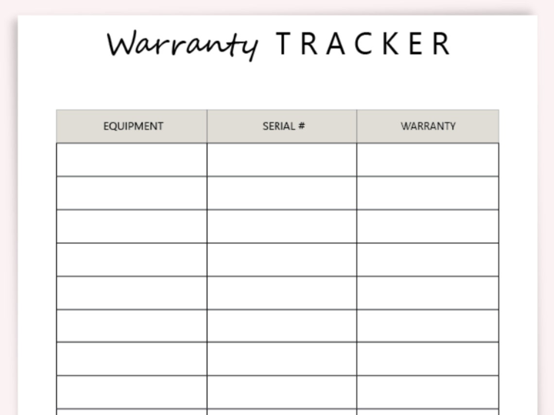 Warranty Tracker Printable Instant Download Printable PDF Etsy Canada
