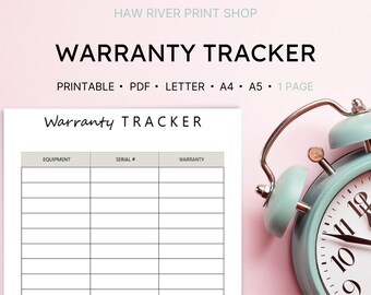 Warranty Tracker, Printable, Instant Download, Printable PDF, US Letter, A4, A5