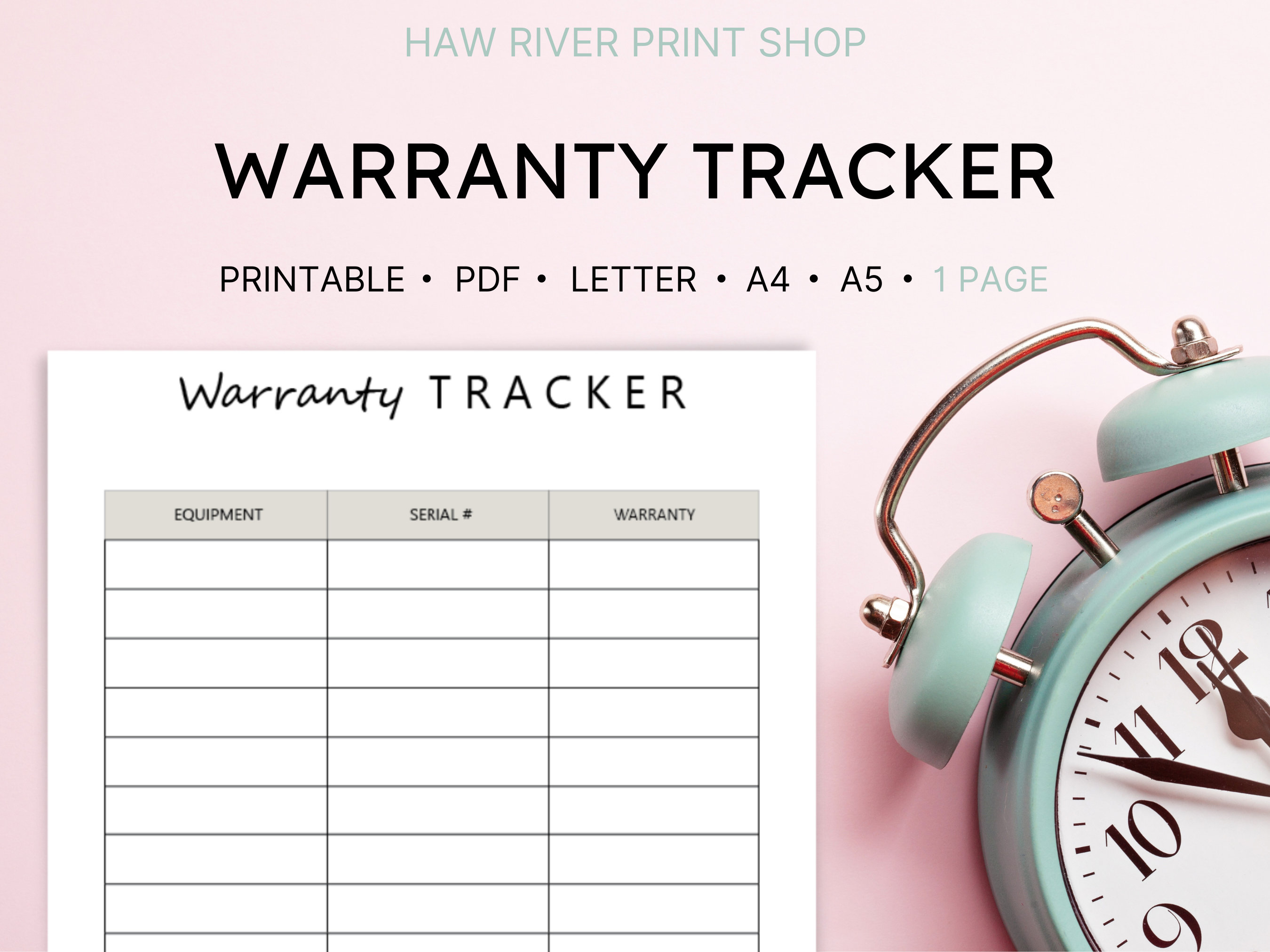Warranty Tracker, Printable, Instant Download, Printable PDF, US Letter