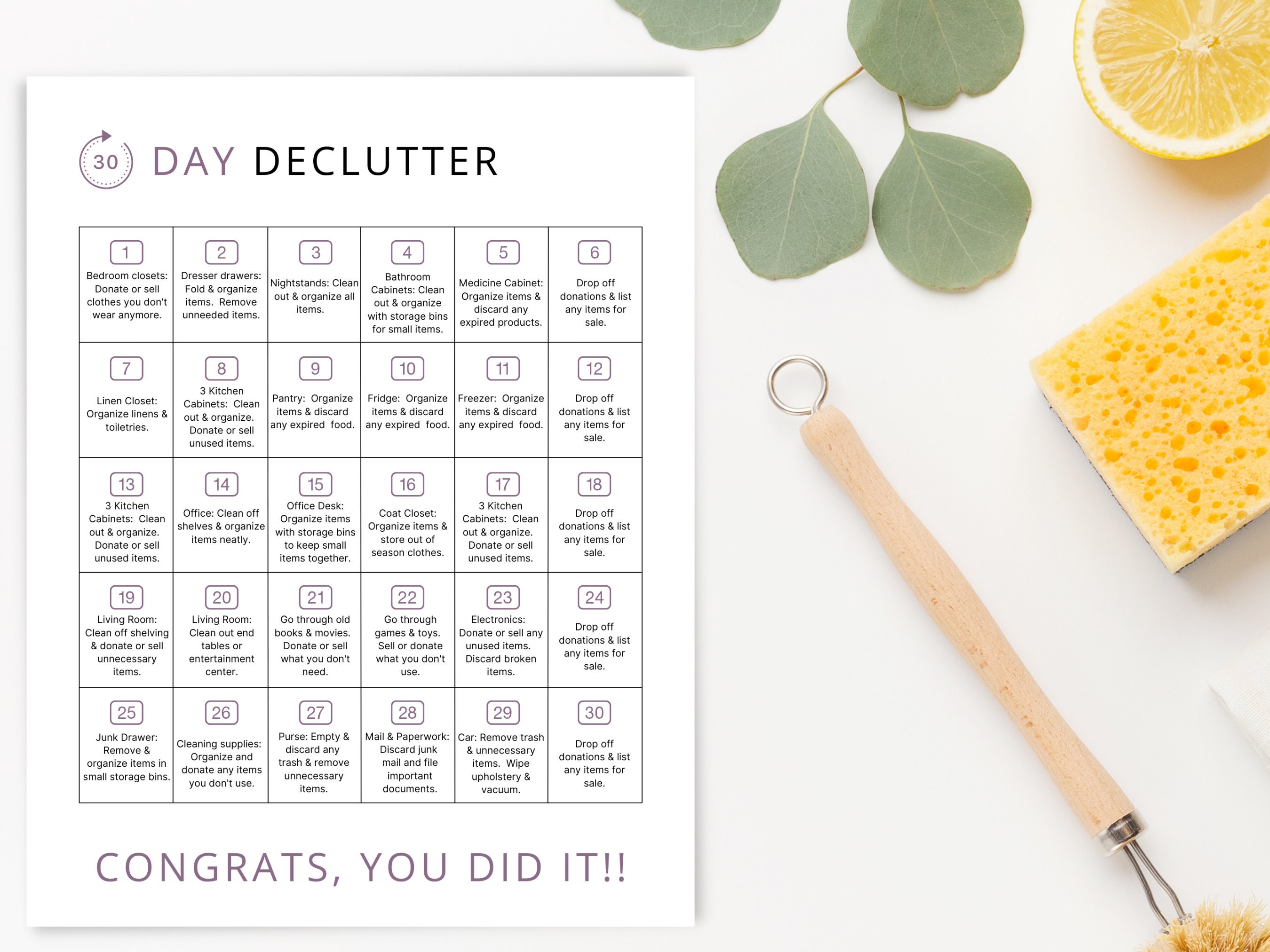 30 Day Declutter Challenge, Printable, Instant Download, Printable PDF ...