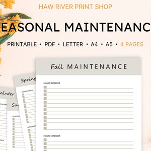 Seasonal Maintenance, Seasonal Cleaning, Printable, Instant Download, Printable PDF, US Letter, A4, A5