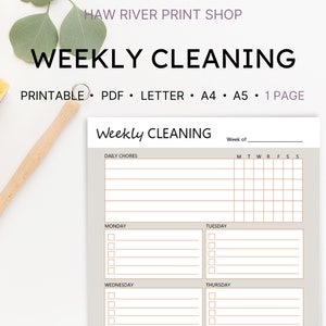 Weekly Cleaning, Printable, Instant Download, Printable PDF, US Letter, A4, A5