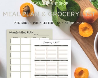 Meal Planner, Grocery List, Printable, Instant Download, Printable PDF, US Letter, A4, A5