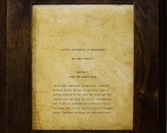 Alice's Adventures in Wonderland CS Lewis First Page Hand Typed and Aged Page in Frame