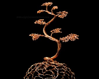 Medium Handmade Copper Wire Bonsai Tree Sculpture