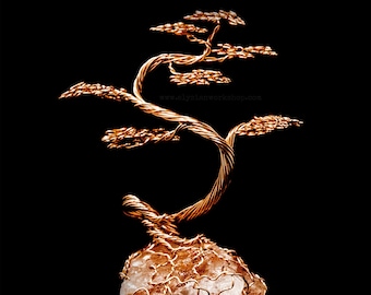 Mini Handmade Copper Wire Bonsai Tree Himalayan Rock Salt Crystal