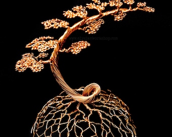 Large Handmade Copper Wire Cascade Bonsai Tree Sculpture