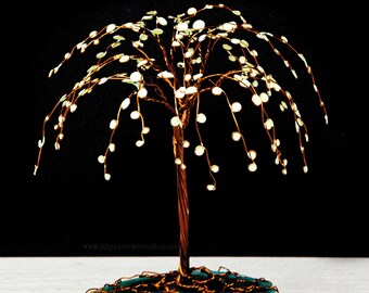 Copper Wire Green Willow Bonsai Tree Green Agate Crystal