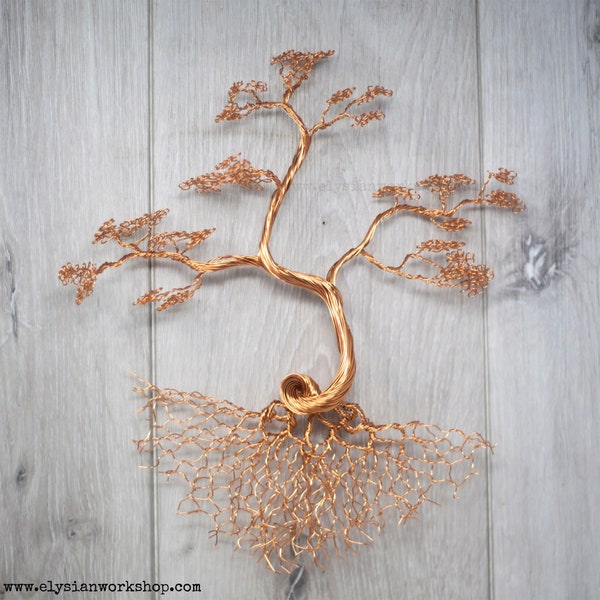 Handmade Copper Wire Bonsai Tree Wall Hanging Sculpture