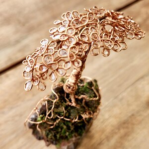 Oak Crystal Clear Painted Copper Wire Tree on Stone Friendship Love Gift Artificial Bonsai Sculpture Rustic Boho Home Decor