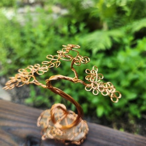 Mini Copper Wire Bonsai White on Smokey Quartz Crystal