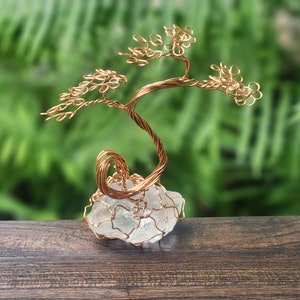 Mini Copper Wire Bonsai White on Clear Quartz Crystal