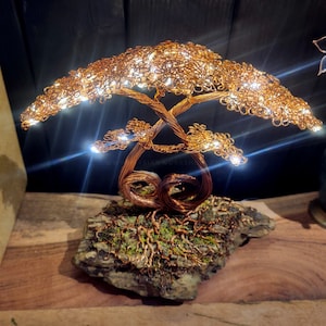 LED Night Light Lamp Handmade Bonsai Tree Copper Wire Tree on Ohko Dragon Stone Mother Friendship Love Gift Bonsai Tree Sculpture Home Decor