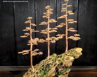 Cedar Mountain Cliff Copper Wire Tree on Ohko Dragon Stone Sculpture True North Wild Fantasy Frontier Mountain scape Forest Anniversary Gift