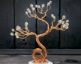 Citrine Copper Tree of Life Wire Bonsai Sculpture Crystal Jewerly Tree Display Stand 13th Anniversary Wedding Gift Scorpio November Gift