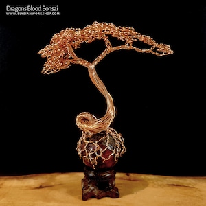 Dragons Blood Bonsai Tree in Copper Wire on Sphere Crystal