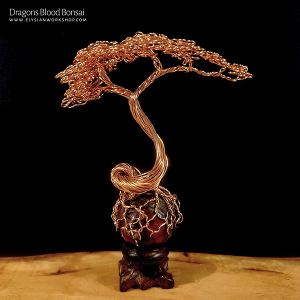 Dragons Blood Bonsai Tree in Copper Wire on Sphere Crystal