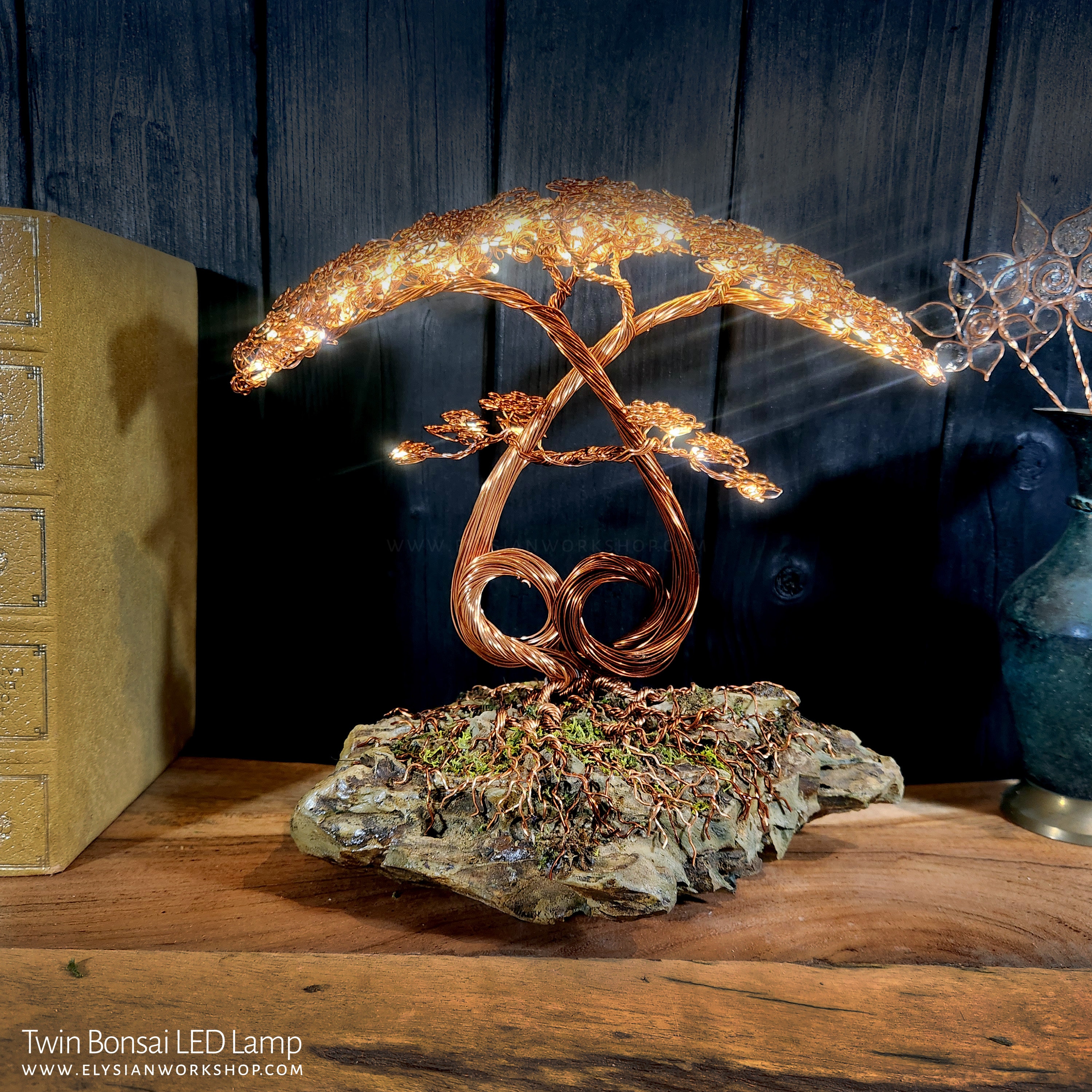 通販 クリスマスセール2025: 特集 LED Night Tree Wire Copper Tree Bonsai Handmade Lamp Light 小物