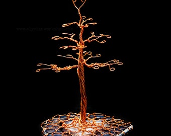 Medium Copper Wire and Grey Agate Crystal Jewelry Earring Tree Sculpture
