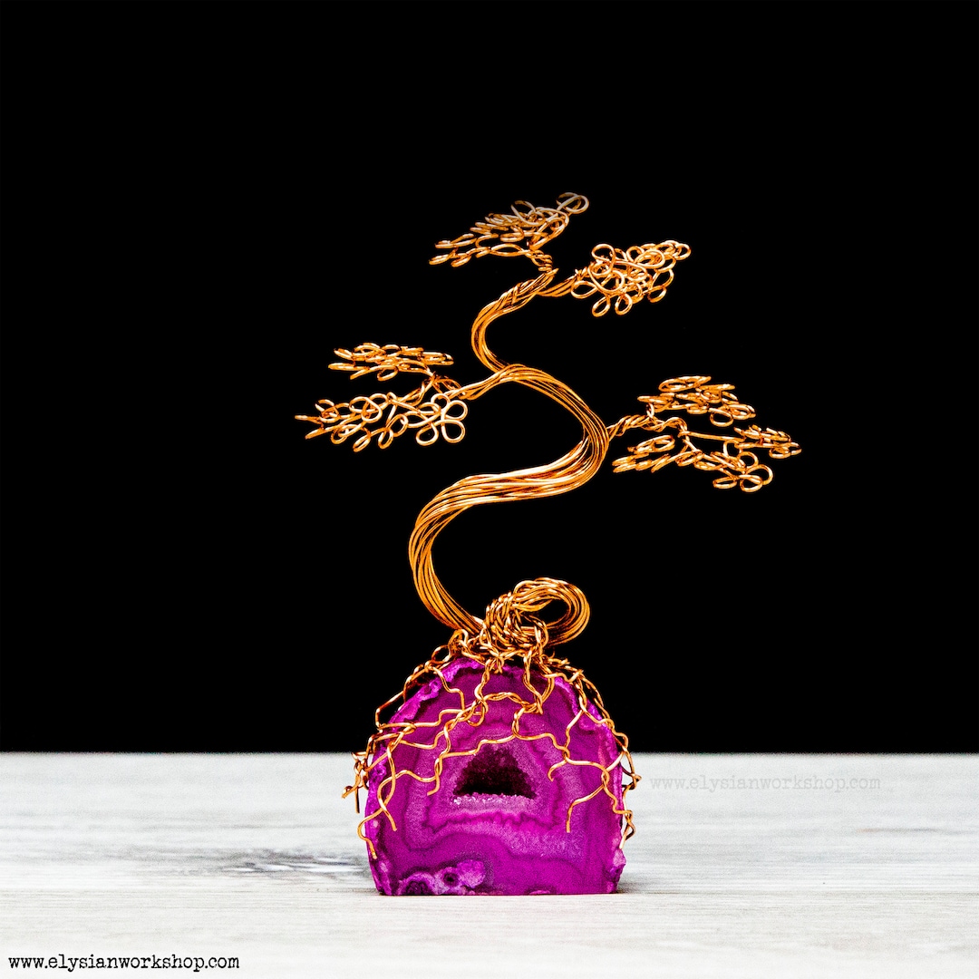 Mini Copper Wire Bonsai Tree Pink Agate Crystal - Etsy