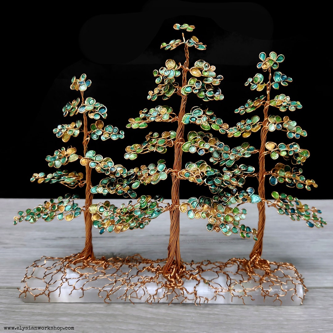センペルビウム　ゴッドアート Copper Wire Autumn Fall Forest on Selenite Crystal True North
