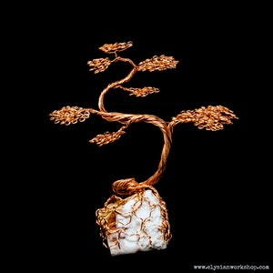 Mini Handmade Copper Wire Bonsai Tree White Jasper Crystal